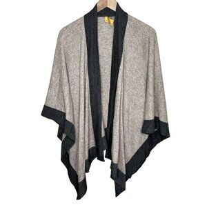 Himalaya Handmade Cashmere Poncho Cardigan Contrast Shawl Gray Open Front